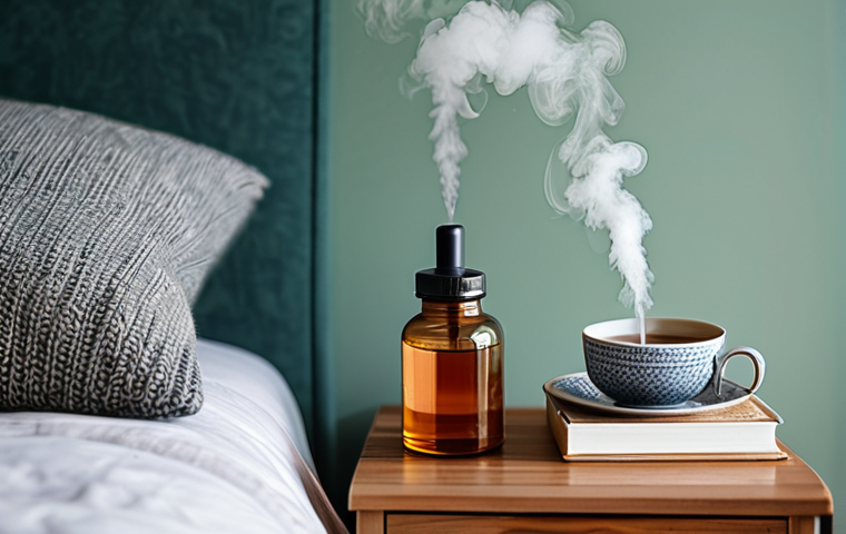 불면증 예방을 위한 수면 환경 조성 - Serene Bedroom Oasis**

"A peaceful bedroom interior bathed in soft blue light, featuring blackout c...