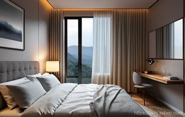 수면 환경을 위한 방음 재료 - **Prompt:** A serene and impeccably soundproofed bedroom in a modern high-rise apartment in a bustli...