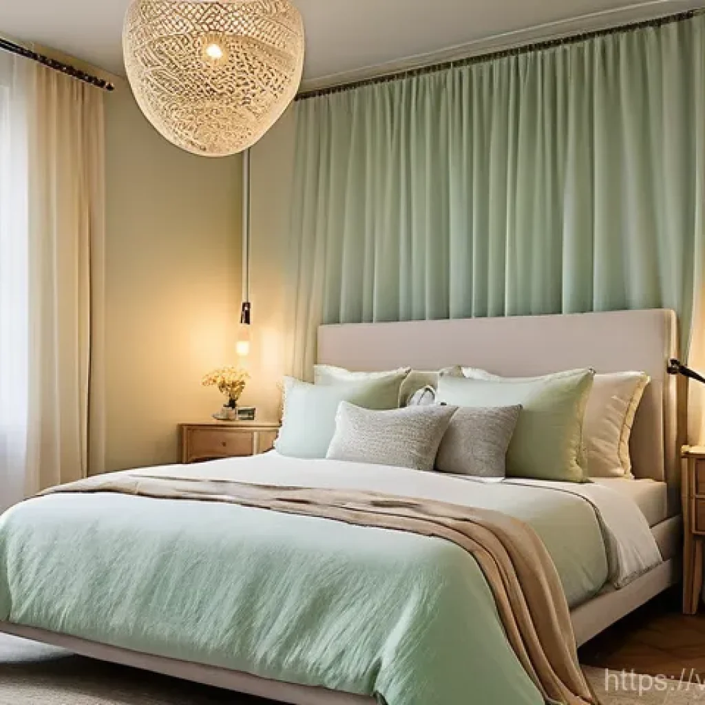 휴식 공간으로서의 침실 활용법 - **Prompt 1: A Tranquil Oasis of Soft Colors and Warm Light**
"An exquisitely serene and inviting...