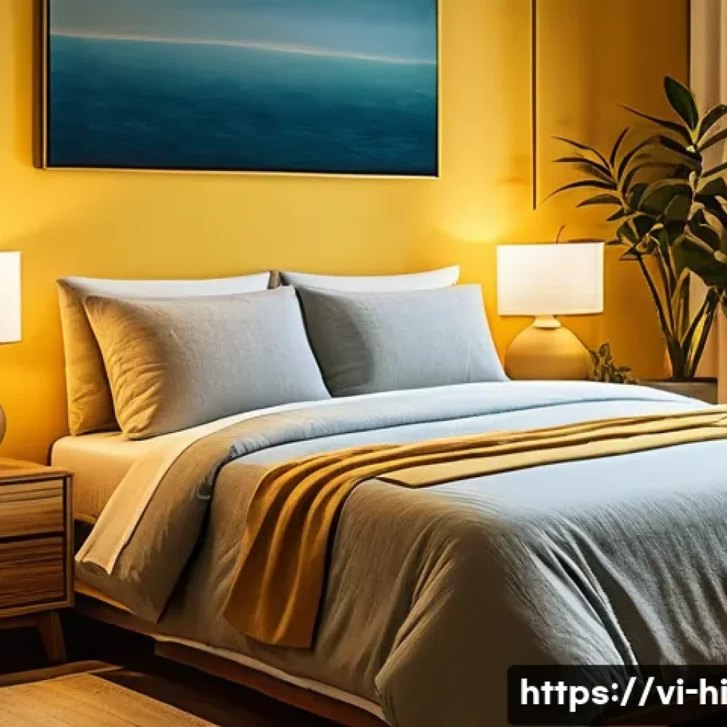 최고의 수면 보조기구 추천 - A cozy Vietnamese bedroom scene at night featuring a modern white noise machine emitting soft, glowi...
