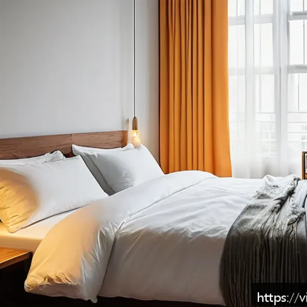스트레스를 줄이는 수면 환경 만들기 - A cozy bedroom scene in a Vietnamese urban apartment during evening time, featuring warm yellow and ...