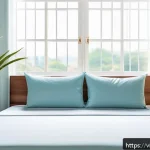 Home 23 수면 환경 개선을 위한 예산 작성법 - A cozy Vietnamese bedroom interior featuring a high-density foam mattress with moderate firmness, co...