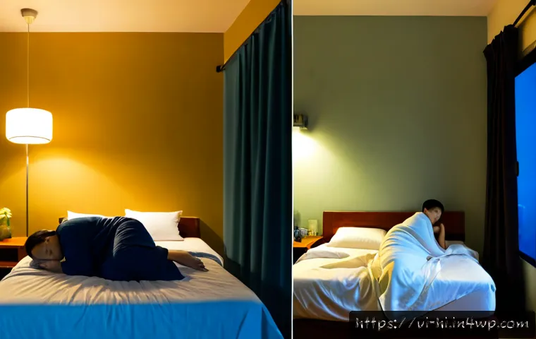 Home 17 수면 환경의 개인적 차이점 - Photorealistic split-screen bedroom comparison in a contemporary Vietnamese home: on one side, a you...